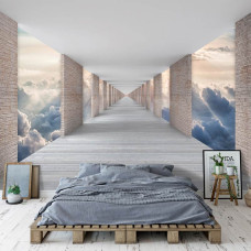 Een fotobehang met een wolkenzicht in 3D-effect voor de slaapkamer.