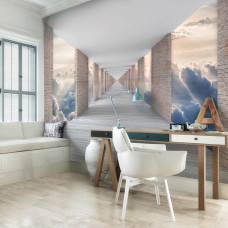 Een fotobehang met uitzicht op de wolken in een tunnel met 3D-effect voor de woonkamer.
