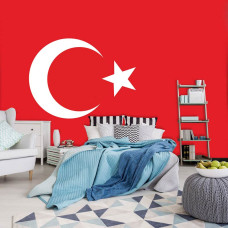 Een fotobehang met de Turkse vlag voor de slaapkamer.