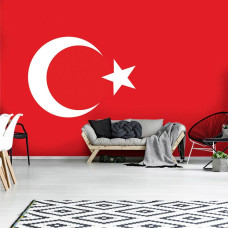 Een fotobehang met de Turkse vlag voor de woonkamer.