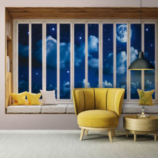 Fotobehang Uitzicht door het Raam in de Nacht 3D perspectief