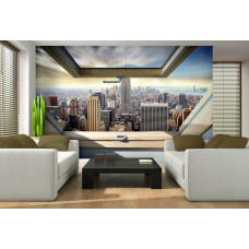 Een fotobehang met uitzicht op New York in een stadsstijl voor de woonkamer.