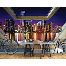 Een fotobehang van de skyline van New York met 3D-effecten, perfect voor het kantoor.
