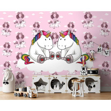 Een fotobehang van een eenhoorn in een fantasiewolk, ideaal voor een speelkamer.
