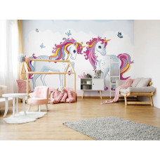 Een fotobehang met eenhoorns voor de kinderkamer en meisjeskamer.