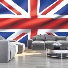 Een fotobehang met de Union Flag van Groot-Brittanniė voor de huiskamer.