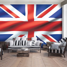 Een fotobehang met de Union Flag van Groot-Brittanniė voor de woonkamer.