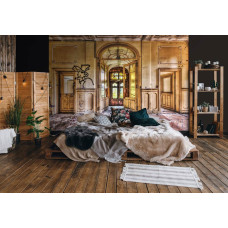 Een fotobehang van een urban gebouw in industriėle stijl voor de slaapkamer.