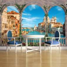 Een fotobehang van Venetiė en het Canal Grande met een 3D-terraszicht.