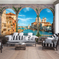 Een fotobehang van Venetiė vanaf een terras met 3D-effect.
