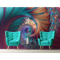 Een fotobehang met abstracte verenpracht-kunst op vliesbehang, ideaal voor in de woonkamer.