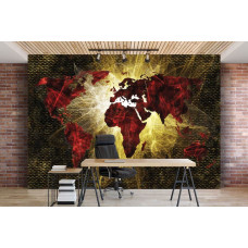 Een fotobehang met een wereldkaart in abstracte stijl voor het kantoor.