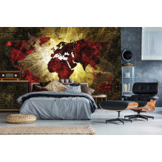 Een fotobehang van een verlichte wereldkaart in abstracte kunststijl voor de slaapkamer.
