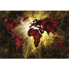 Fotobehang met een verlichte wereldkaart, abstracte kunst met de planeet aarde als thema.