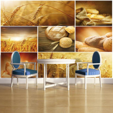 Een fotobehang van vers brood met graan voor een bakkerijomgeving.