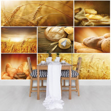 Een fotobehang van vers brood en graan voor de keuken.