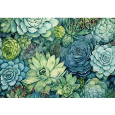 Fotobehang van vetplanten in een groene tint, met een kunstzinnige weergave van deze natuurlijke elementen.