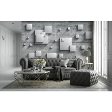 Een fotobehang met vierkante geometrische vormen in een abstract design, ideaal voor diverse ruimtes.