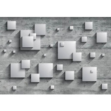 Vierkanten en geometrie, abstract weergegeven op een fotobehang met levendige kleuren.