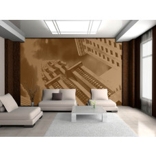 Een fotobehang van een vintage gebouw met klassieke architectuur en verweerde details.