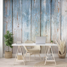Fotobehang vintage houten planken en oude muur met vliesbehang in kantoor.
