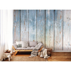 Fotobehang vintage houten planken en oude muur met vliesbehang XXL in woonkamer en slaapkamer.