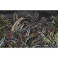 Fotobehang met vintage jungleplanten, rijk aan botanische details en weelderige bladeren.