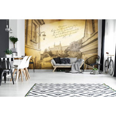 Een fotobehang met een stadsbeeld van Lublin in een vintage stijl, ideaal voor een woonkamer.
