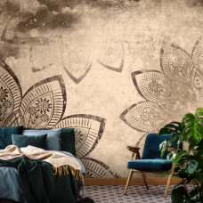 Een fotobehang met vintage mandala ontwerp voor de slaapkamer.