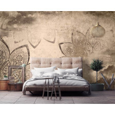 Een fotobehang met een vintage mandala ontwerp, geschikt voor de slaapkamer.