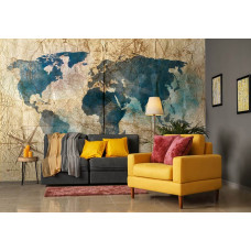 Een vintage fotobehang van een wereldkaart met oude aarde voor de woonkamer.