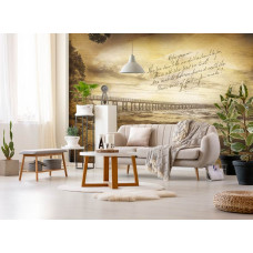 Een fotobehang met een vintage pier aan zee, ideaal voor een rustieke huiskamer.