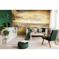 Een fotobehang met een pier in een rustieke setting aan zee, geschikt voor de woonkamer.