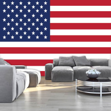 Een fotobehang met de vlag van Amerika voor de huiskamer.