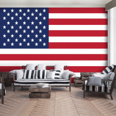 Een fotobehang met de vlag van Amerika voor de woonkamer.