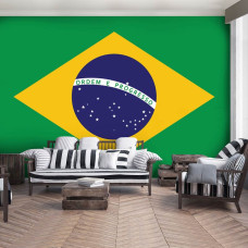 Een fotobehang met de vlag van Braziliė voor de woonkamer.