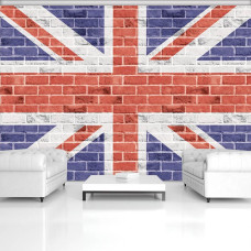 Een fotobehang van de vlag van het Verenigd Koninkrijk voor een woonkamer.