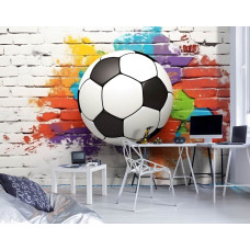 Een fotobehang van een voetbal graffiti spektakel muurschildering in een gamekamer.