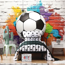 Een fotobehang van een voetbal graffiti spektakel muurschildering in een kinderkamer.