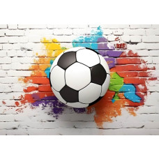 Fotobehang van een spectaculaire graffiti-muurschildering met een voetbalspektakel als thema.