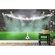 Een fotobehang met een energiek stadion vol fans in een kinderkamer.