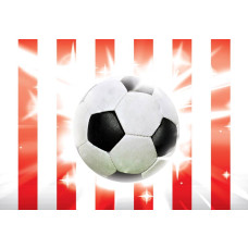 Rood-witte voetballen op de achtergrond van dit fotobehang voor kinderen.