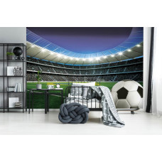 Fotobehang van een voetbalstadion met de Braziliaanse vlag, ideaal voor een kinderkamer.