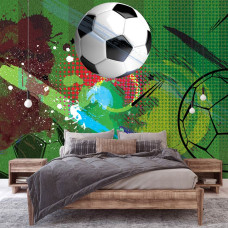 Een fotobehang met voetbal street art in graffiti-stijl, met sportieve details, perfect voor een slaapkamer.