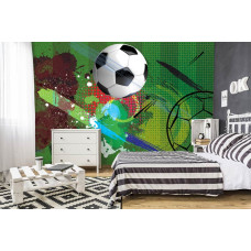 Een fotobehang met voetbal street art in graffiti-stijl, met levendige patronen voor de tienerkamer.
