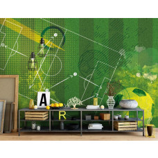 Een fotobehang met een tactiekbespreking in graffiti stijl, geschikt voor een gamekamer.
