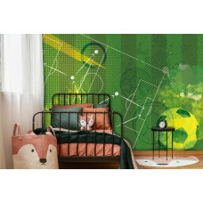 Een fotobehang met een tactiekbespreking in graffiti stijl, perfect voor een kinderkamer.