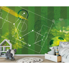 Een fotobehang met een tactiekbespreking in graffiti stijl, geschikt voor een slaapkamer en kinderkamer.