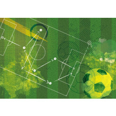 Fotobehang van een voetbal tactiekbespreking in graffiti, geschikt voor kinderkamers.