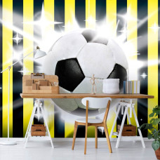 Fotobehang met zwart-geel voetbalthema voor op kantoor.